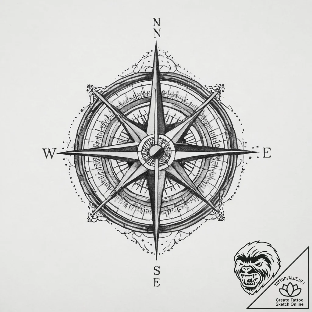 Tattoo sketch compass, tattoo flash sheet des... - tattoo sketch (№1756691527_0, 01.09.2025 01:52) — tattoovalue.net