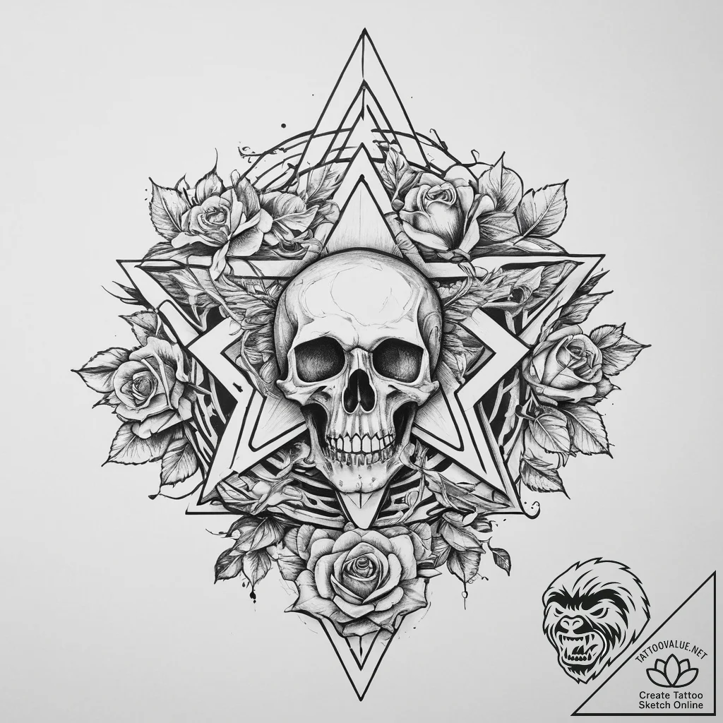 Tattoo sketch pentagram with a skull, artisti... - tattoo sketch (№1756692527_0, 01.09.2025 02:08) — tattoovalue.net