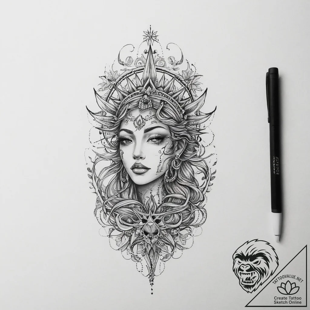 Tattoo sketch divine sea - tattoo sketch (№1756697488_0, 01.09.2025 03:31) — tattoovalue.net