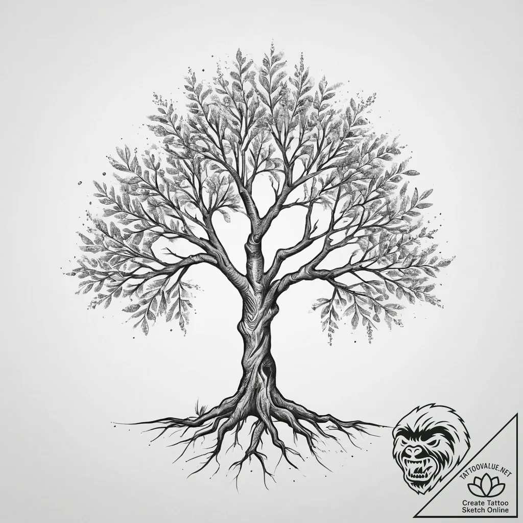Tattoo sketch growing tree, artistic tattoo s... - tattoo sketch (№1756698876_0, 01.09.2025 03:54) — tattoovalue.net