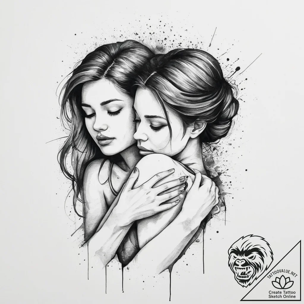 Tattoo sketch a mother's embrace, tattoo draw... - tattoo sketch (№1756699667_0, 01.09.2025 04:07) — tattoovalue.net