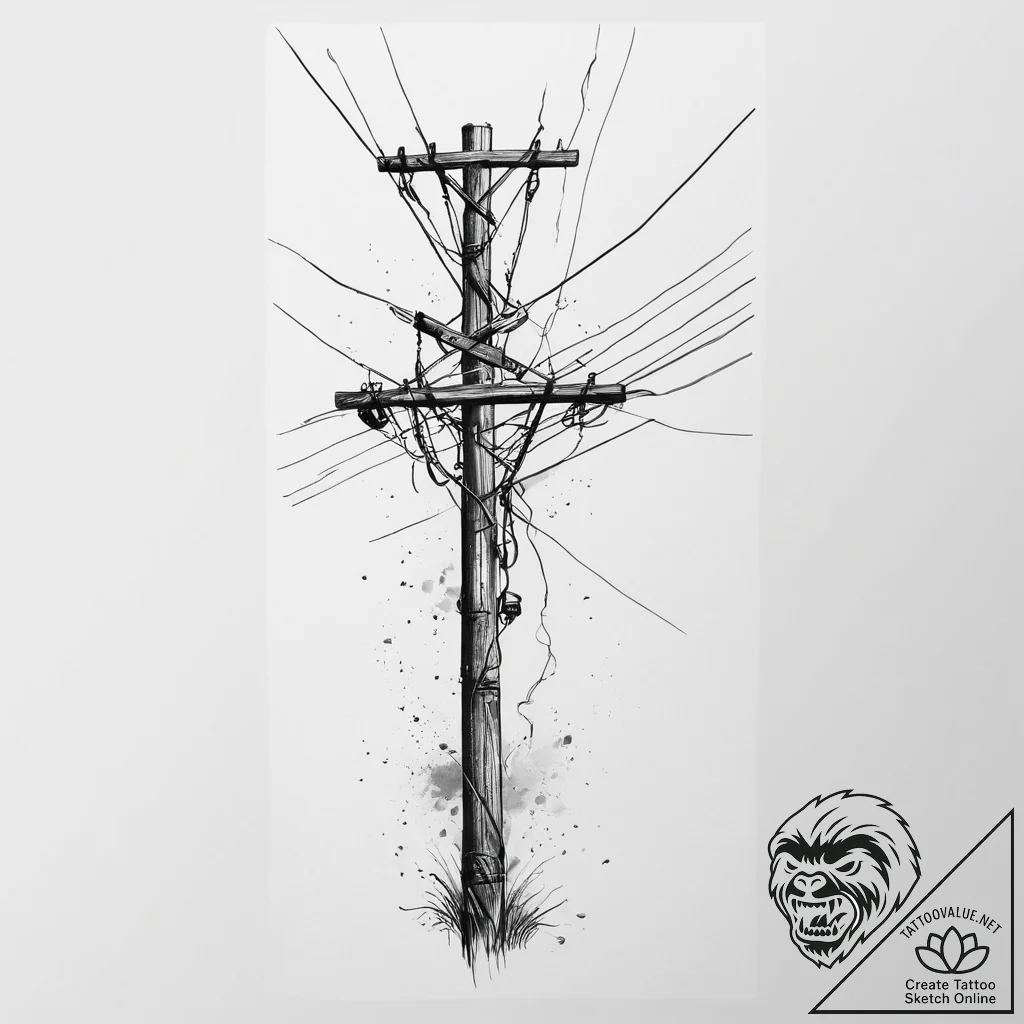 Tattoo sketch telephone pole with wires, tatt... - tattoo sketch (№1756699866_0, 01.09.2025 04:11) — tattoovalue.net