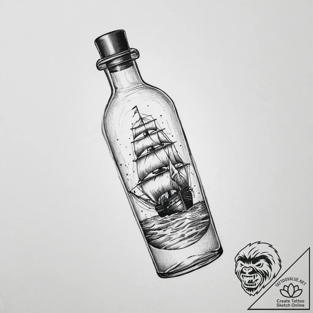 Tattoo sketch корабль в бутылке, tattoo sketc... - tattoo sketch (№1756700262_0, 01.09.2025 04:17) — tattoovalue.net