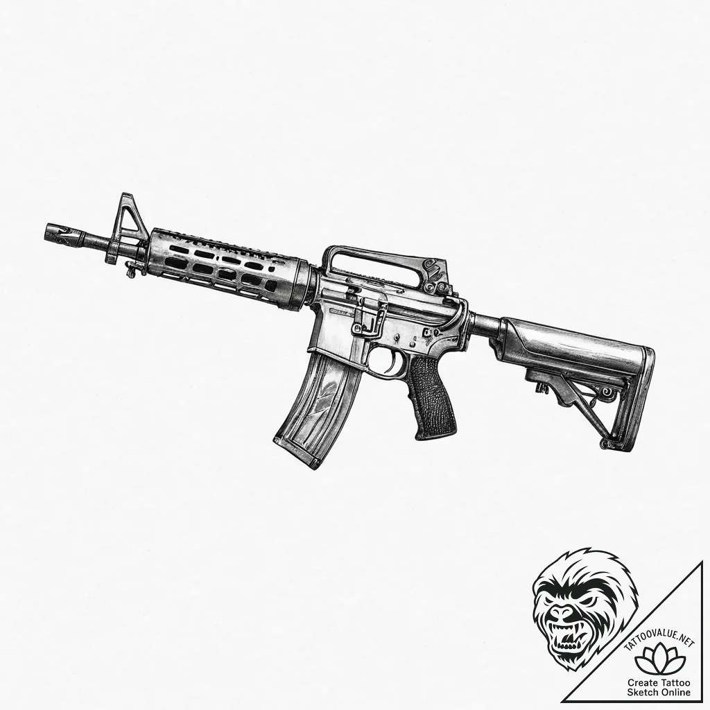 Tattoo sketch m16 rifle, ink illustration for... - tattoo sketch (№1756704807_0, 01.09.2025 05:33) — tattoovalue.net
