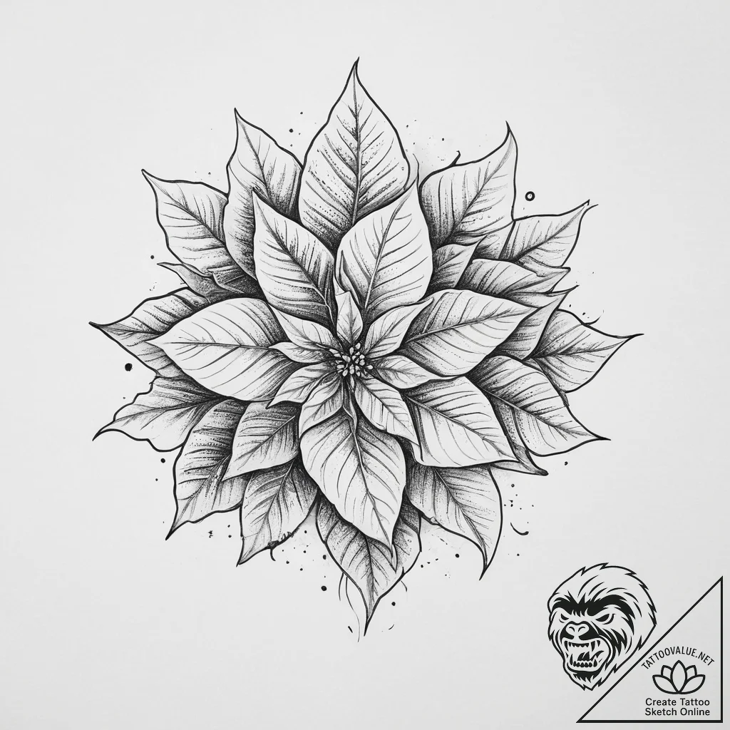 Tattoo sketch poinsettia, concept art for tat... - tattoo sketch (№1756705203_0, 01.09.2025 05:40) — tattoovalue.net