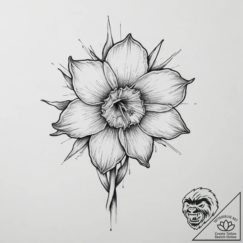 Tattoo sketch daffodil with a sun - tattoo sketch (№1756705797_0, 01.09.2025 05:49) — tattoovalue.net