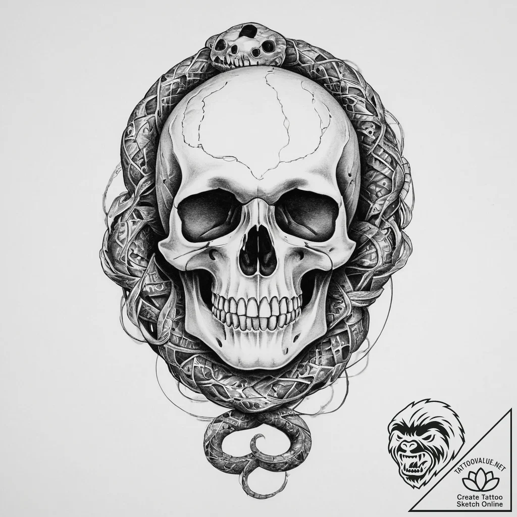 Tattoo sketch skull with a snake - tattoo sketch (№1756714101_0, 01.09.2025 08:08) — tattoovalue.net