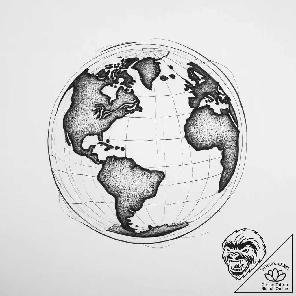 Tattoo sketch globe - tattoo sketch (№1756714296_0, 01.09.2025 08:11) — tattoovalue.net