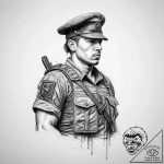 Tattoo sketch soldier with a brush, tattoo li… – tattoo sketch (№1756714692_0, 01.09.2025 08:18) — tattoovalue.net