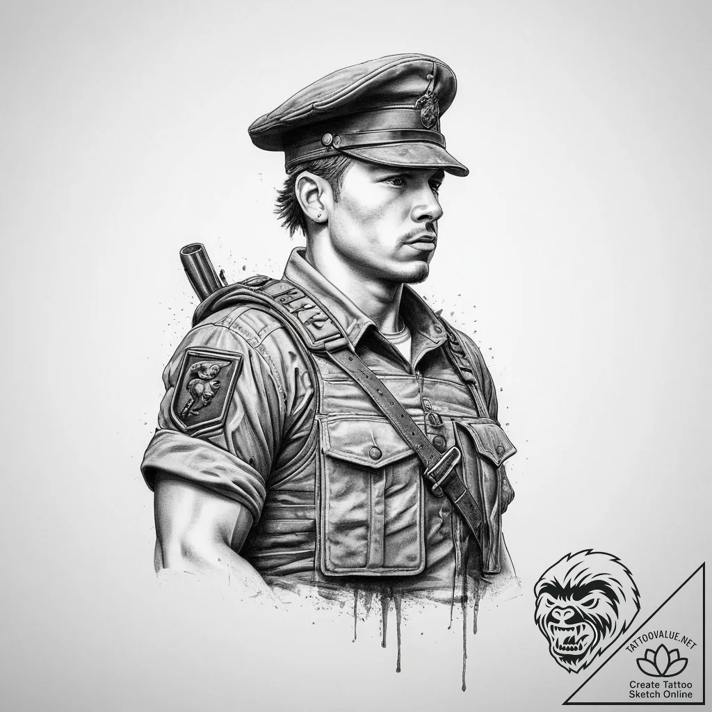 Tattoo sketch soldier with a brush, tattoo li... - tattoo sketch (№1756714692_0, 01.09.2025 08:18) — tattoovalue.net