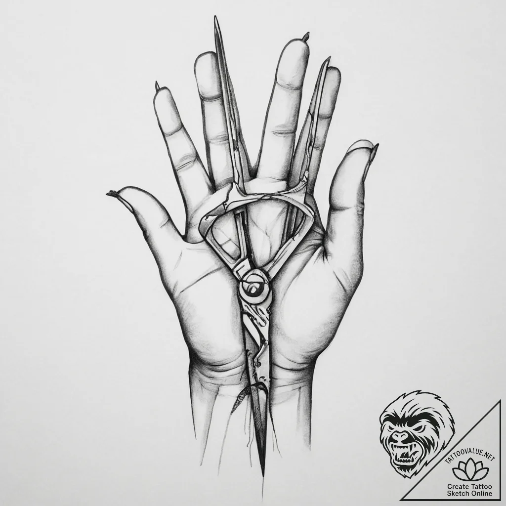 Tattoo sketch hands with a scissors - tattoo sketch (№1756715875_0, 01.09.2025 08:37) — tattoovalue.net