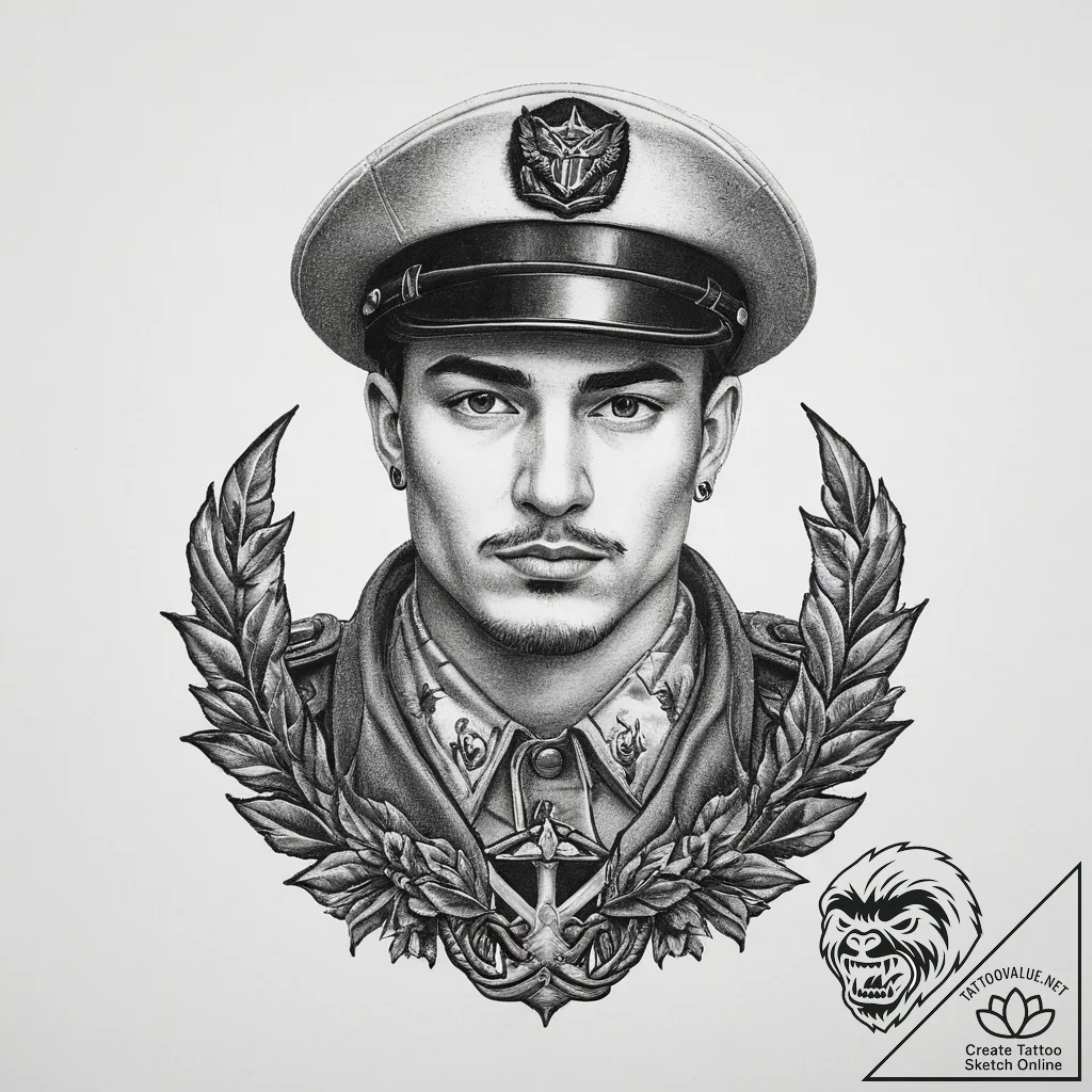Tattoo sketch soldier with a chain, tattoo fl... - tattoo sketch (№1756717455_0, 01.09.2025 09:04) — tattoovalue.net