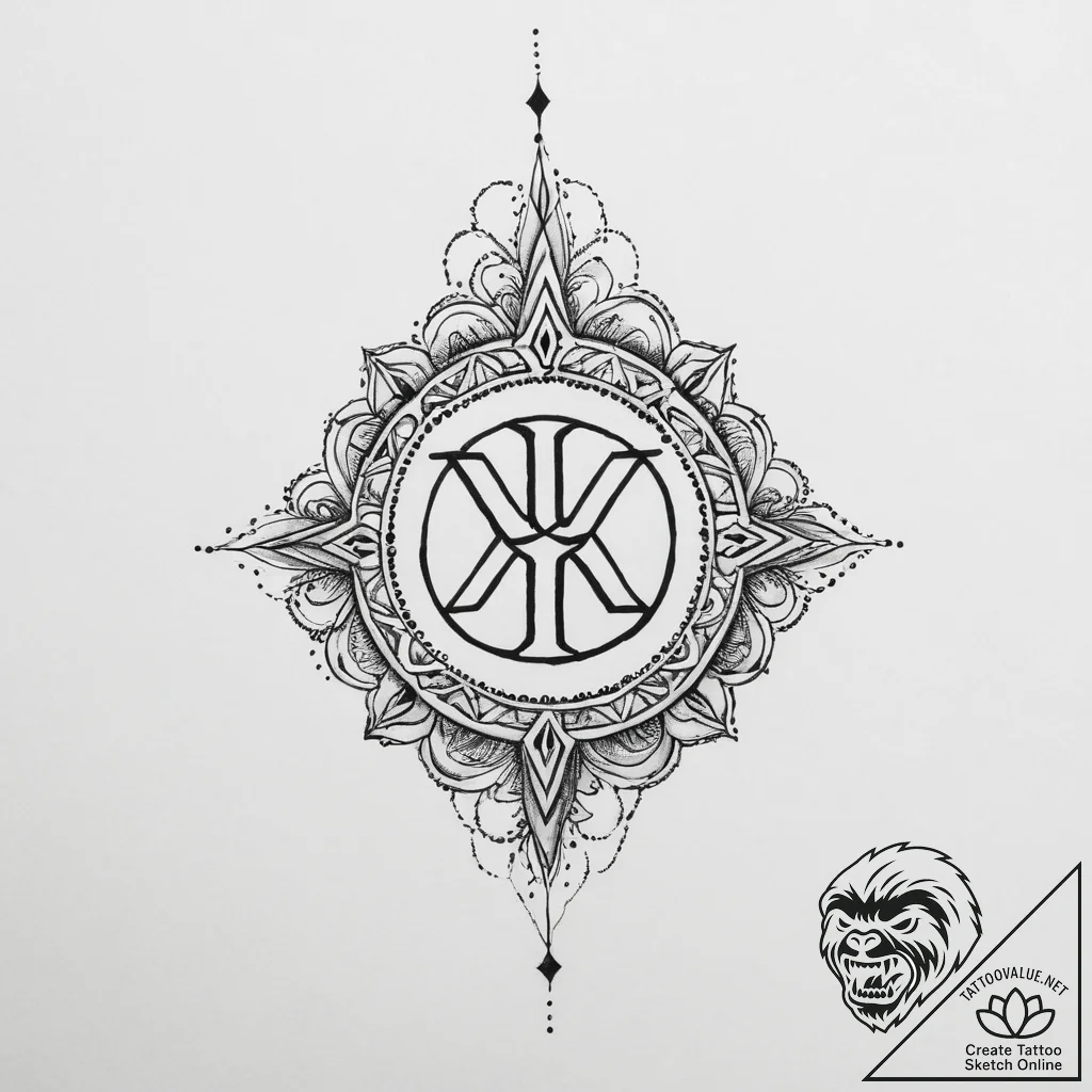 Tattoo sketch ka with a symbol - tattoo sketch (№1756717653_0, 01.09.2025 09:07) — tattoovalue.net