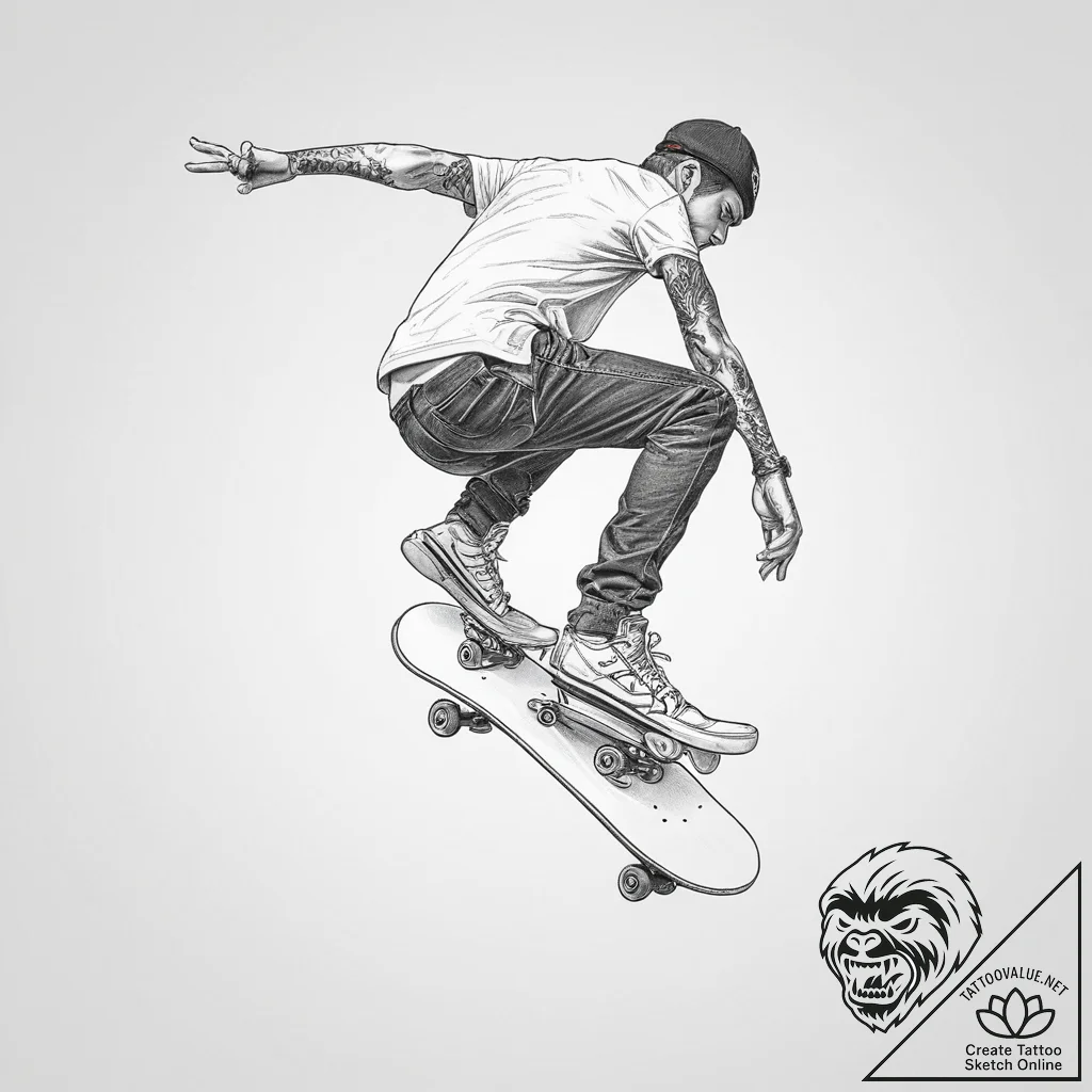 Tattoo sketch skateboarding person on a ramp - tattoo sketch (№1756719446_0, 01.09.2025 09:37) — tattoovalue.net