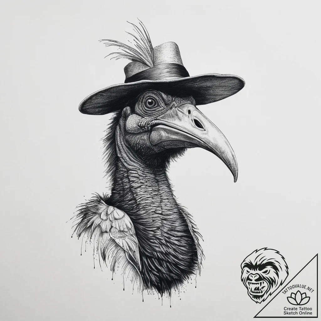 Tattoo sketch puns a cassowary that says "i'm... - tattoo sketch (№1756721428_0, 01.09.2025 10:10) — tattoovalue.net