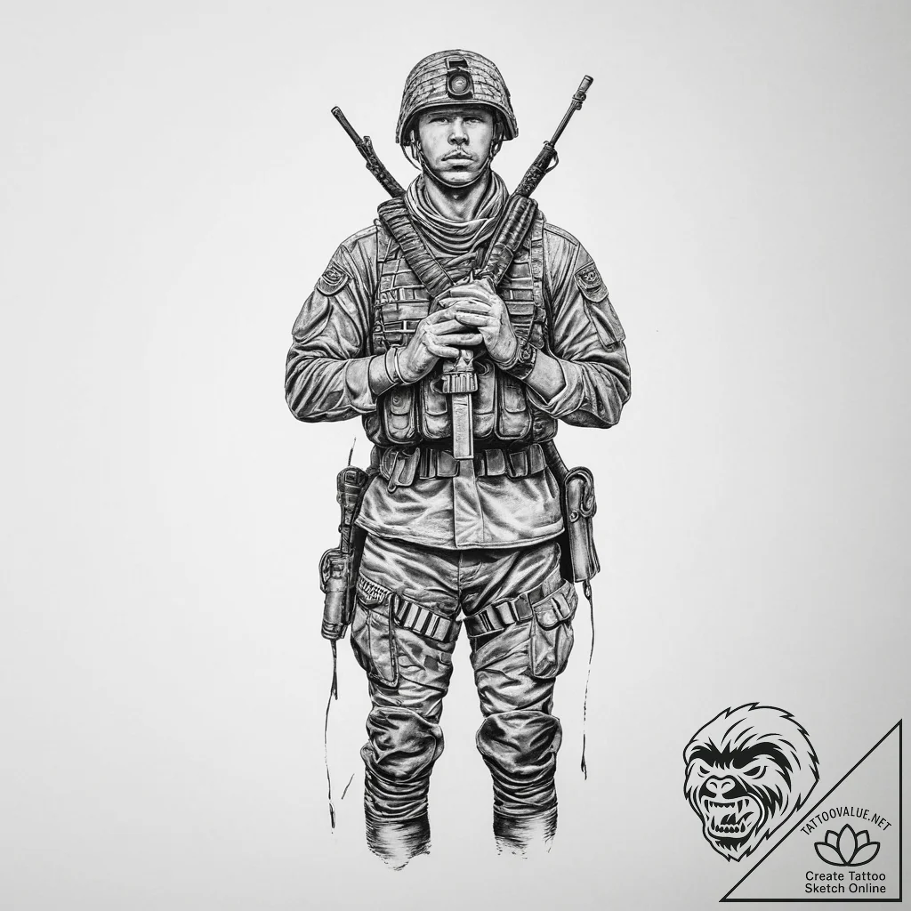 Tattoo sketch soldier with a knot, artistic t... - tattoo sketch (№1756722819_0, 01.09.2025 10:33) — tattoovalue.net