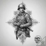 Tattoo sketch soldier with a scroll, concept… – tattoo sketch (№1756723216_0, 01.09.2025 10:40) — tattoovalue.net