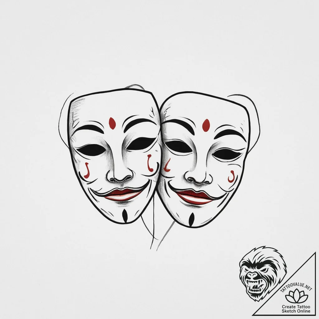 Tattoo sketch actor comedy and tragedy masks,... - tattoo sketch (№1756724604_0, 01.09.2025 11:03) — tattoovalue.net