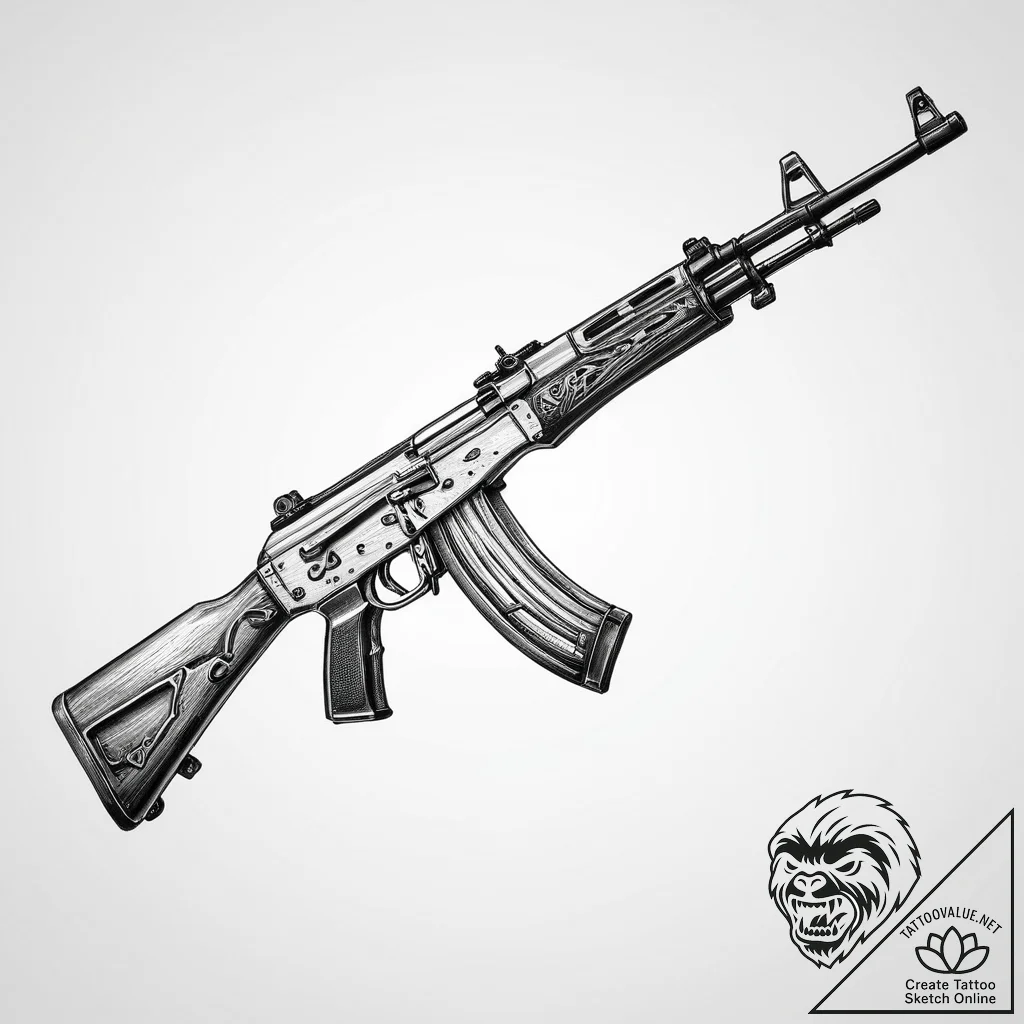 Tattoo sketch kalashnikov rifle - tattoo sketch (№1756724999_0, 01.09.2025 11:09) — tattoovalue.net