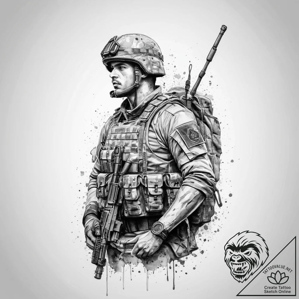 Tattoo sketch soldier with a paper, tattoo li... - tattoo sketch (№1756725988_0, 01.09.2025 11:26) — tattoovalue.net