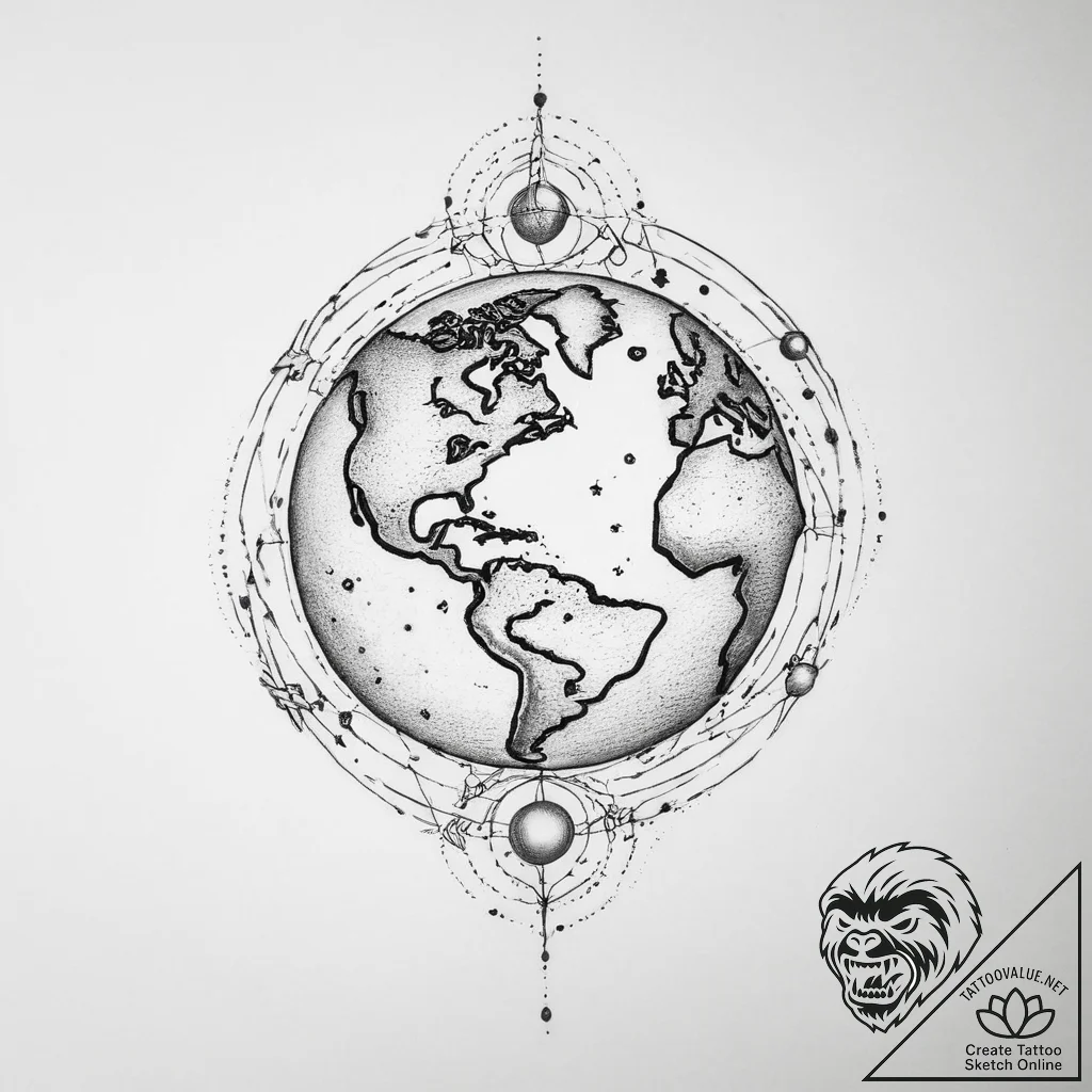 Tattoo sketch cosmic earth - tattoo sketch (№1756726187_0, 01.09.2025 11:29) — tattoovalue.net