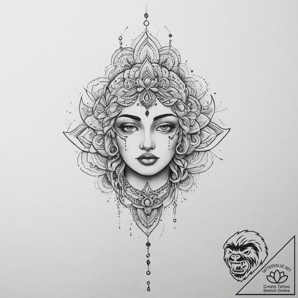 Tattoo sketch divine character, ink illustrat... - tattoo sketch (№1756726980_0, 01.09.2025 11:43) — tattoovalue.net