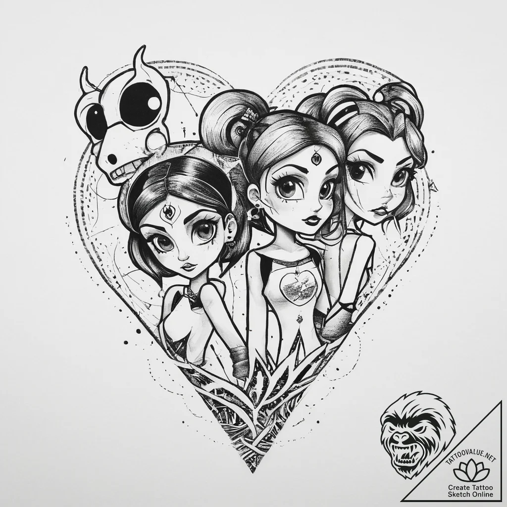 Tattoo sketch the powerpuff girls trio, tatto... - tattoo sketch (№1756727378_0, 01.09.2025 11:49) — tattoovalue.net