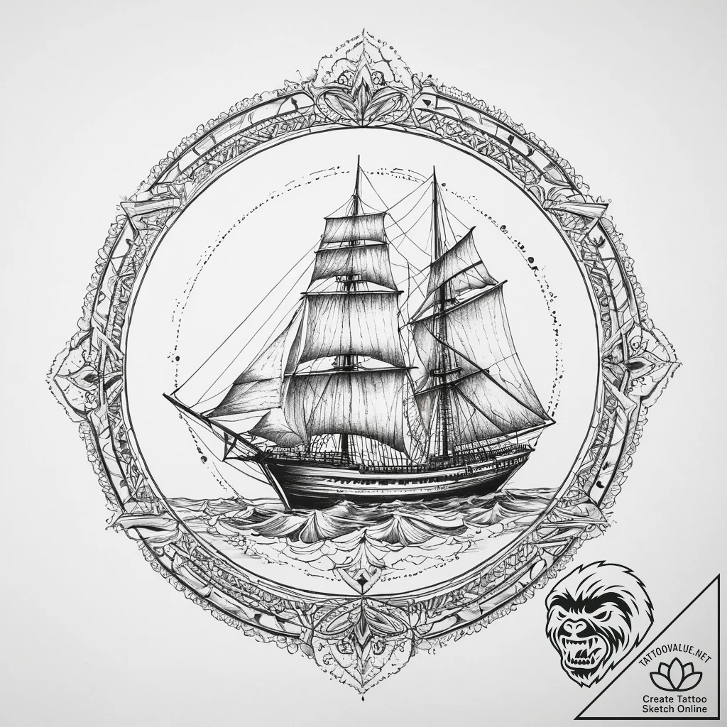 Tattoo sketch a sailing ship, tattoo line art... - tattoo sketch (№1756728400_0, 01.09.2025 12:06) — tattoovalue.net