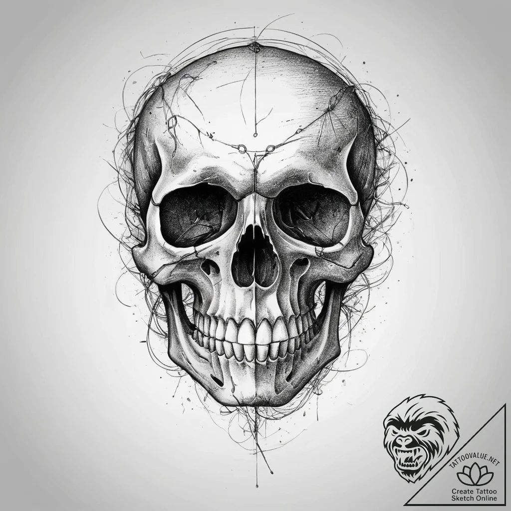 Tattoo sketch череп с проводами, concept art... - tattoo sketch (№1756731022_0, 01.09.2025 12:50) — tattoovalue.net