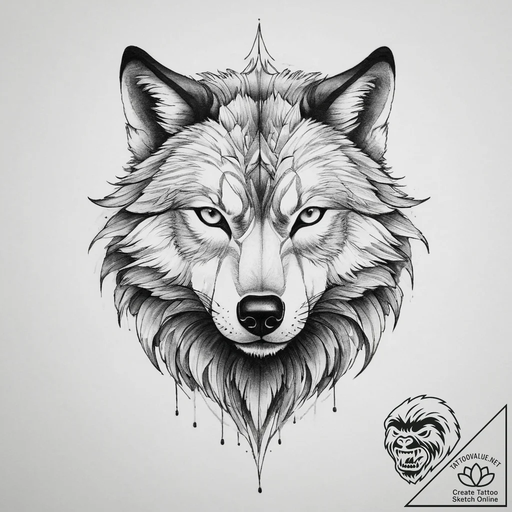 Tattoo sketch neo-traditional голова волка - tattoo sketch (№1756732410_0, 01.09.2025 13:13) — tattoovalue.net