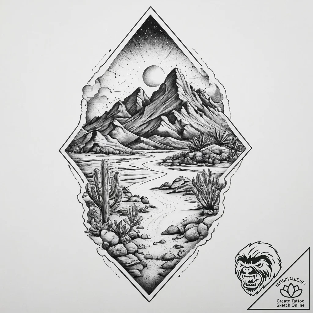 Tattoo sketch desert, ink illustration for ta... - tattoo sketch (№1756733001_0, 01.09.2025 13:23) — tattoovalue.net
