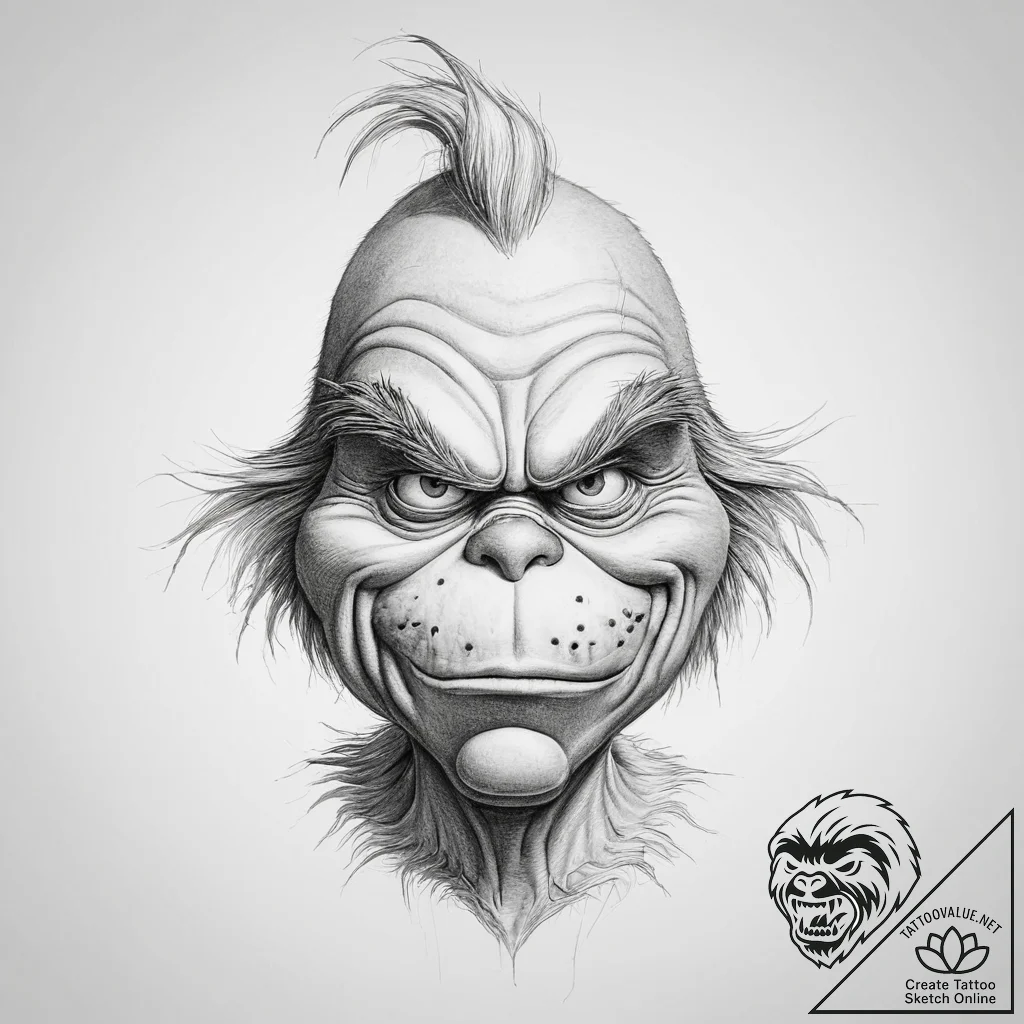 Tattoo sketch the grinch with a claw, concept... - tattoo sketch (№1756737354_0, 01.09.2025 14:35) — tattoovalue.net