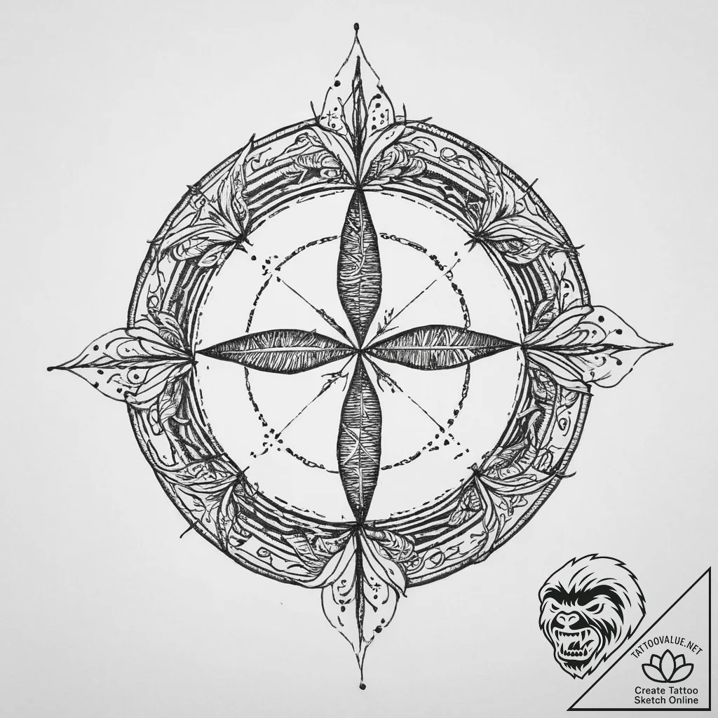 Tattoo sketch four elements in a circle, ink... - tattoo sketch (№1756738143_0, 01.09.2025 14:49) — tattoovalue.net