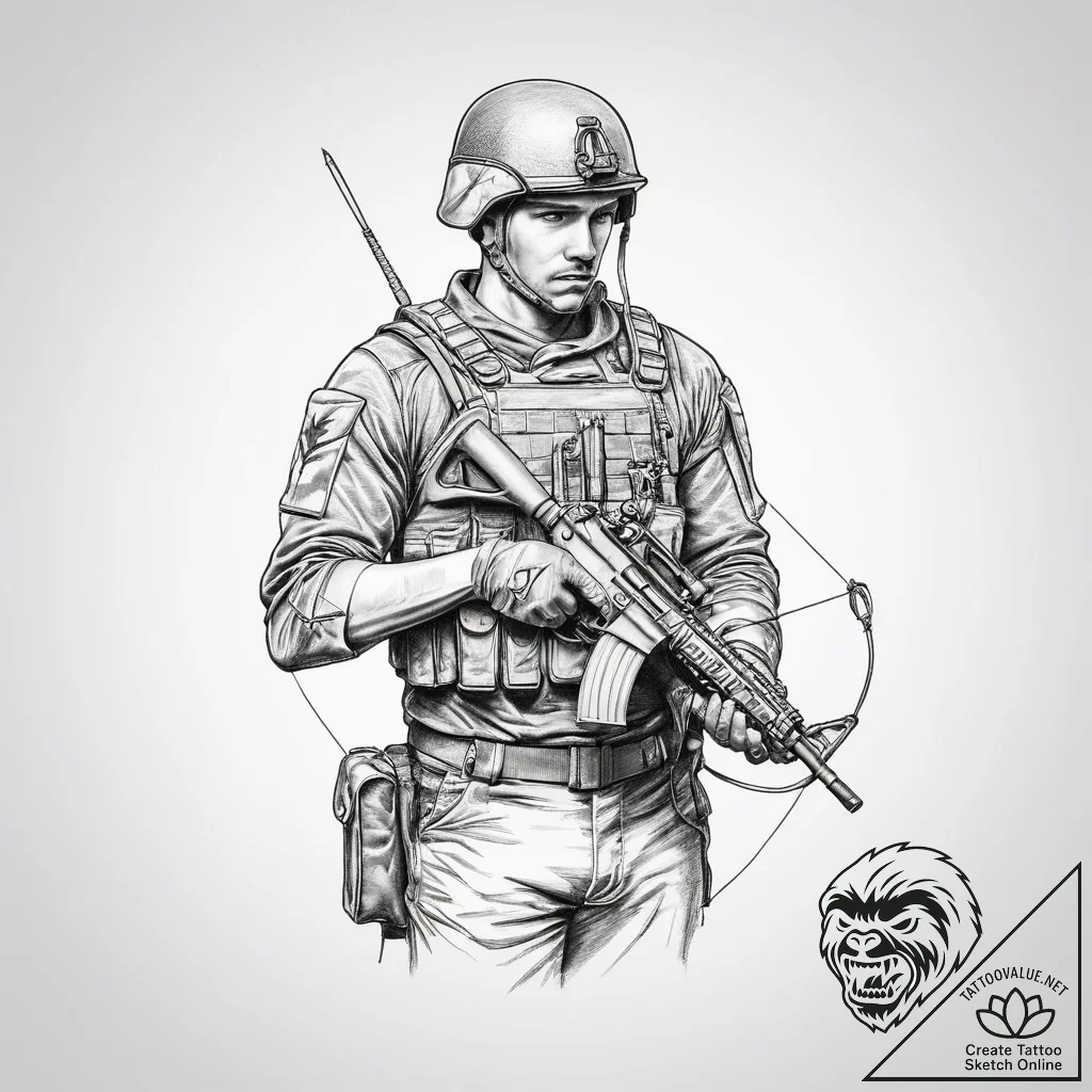 Tattoo sketch soldier with a thread - tattoo sketch (№1756741883_0, 01.09.2025 15:51) — tattoovalue.net
