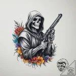 Tattoo sketch grim reaper with a gun, tattoo… – tattoo sketch (№1756742472_0, 01.09.2025 16:01) — tattoovalue.net
