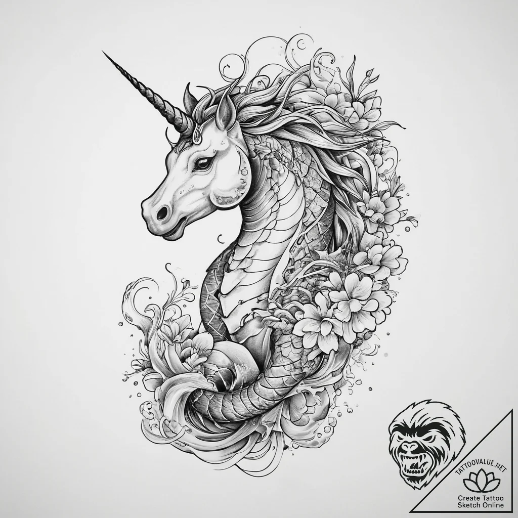 Tattoo sketch unicorn tattoo, concept art for... - tattoo sketch (№1756743455_0, 01.09.2025 16:17) — tattoovalue.net