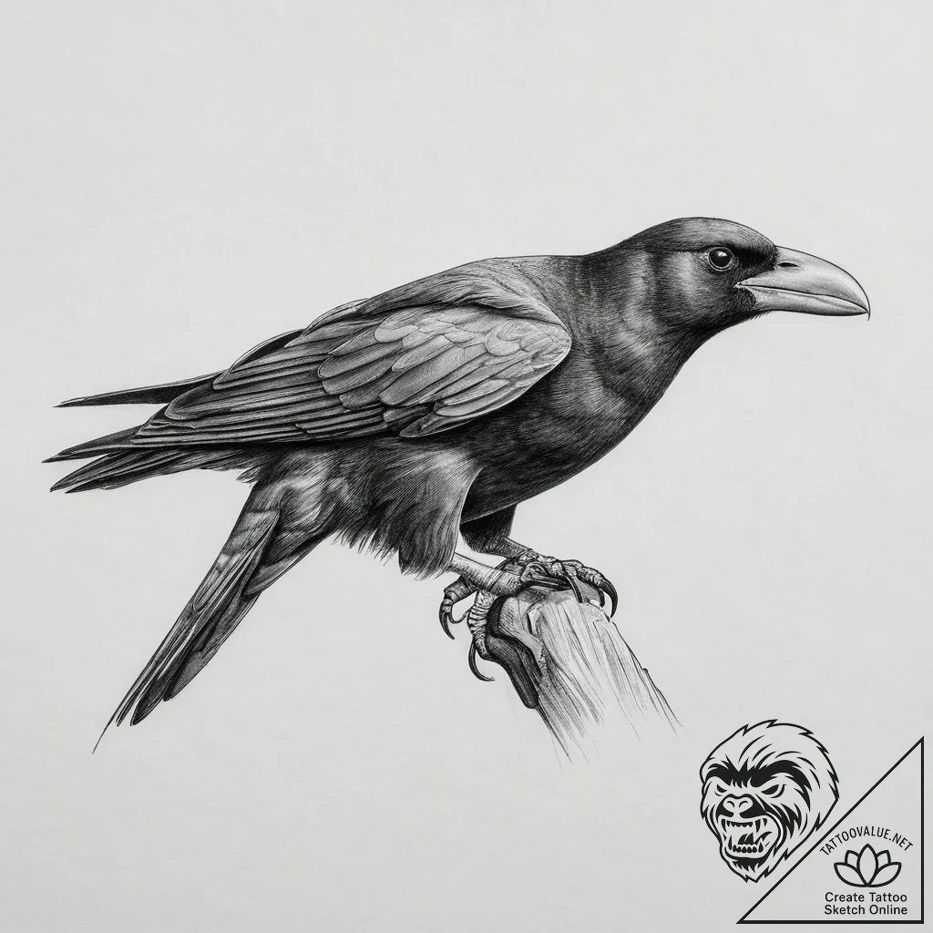Tattoo sketch yellow-billed chough, artistic... - tattoo sketch (№1756744243_0, 01.09.2025 16:30) — tattoovalue.net