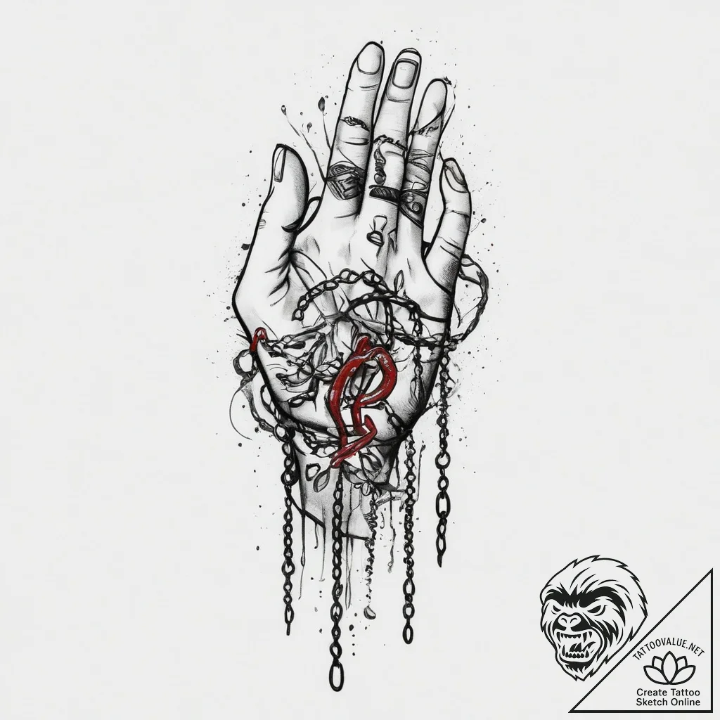 Tattoo sketch hands with a chain, concept art... - tattoo sketch (№1756744439_0, 01.09.2025 16:33) — tattoovalue.net