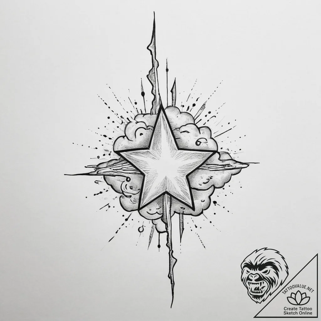 Tattoo sketch cloud and star tattoo - tattoo sketch (№1756745423_0, 01.09.2025 16:50) — tattoovalue.net