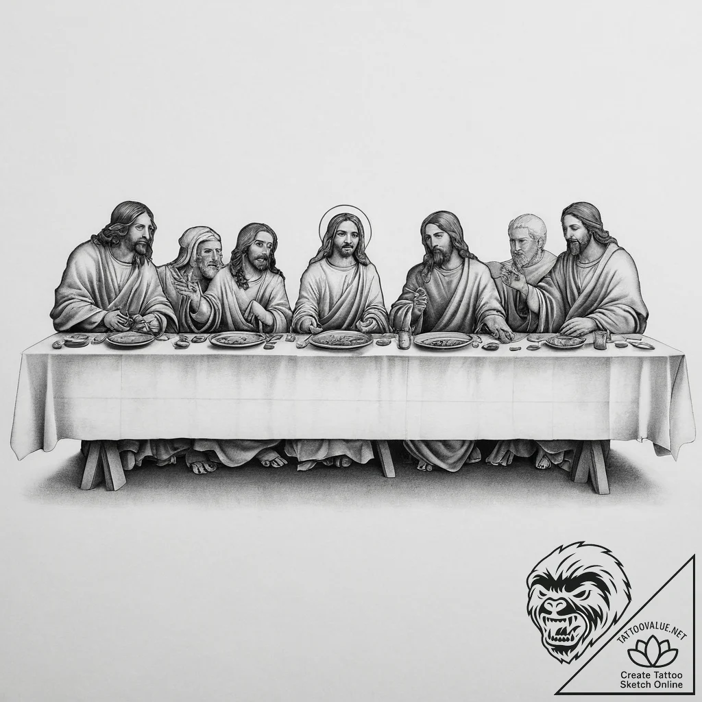 Tattoo sketch last supper scene, concept art... - tattoo sketch (№1756748172_0, 01.09.2025 17:36) — tattoovalue.net