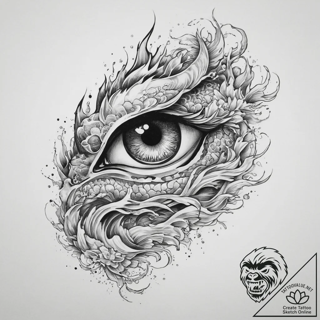 Tattoo sketch mythical creature eye, ink illu... - tattoo sketch (№1756750331_0, 01.09.2025 18:12) — tattoovalue.net