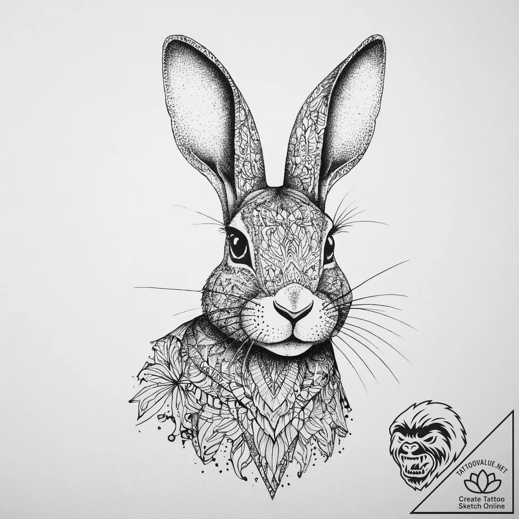 Tattoo sketch кролик, ink illustration for ta... - tattoo sketch (№1756750915_0, 01.09.2025 18:21) — tattoovalue.net