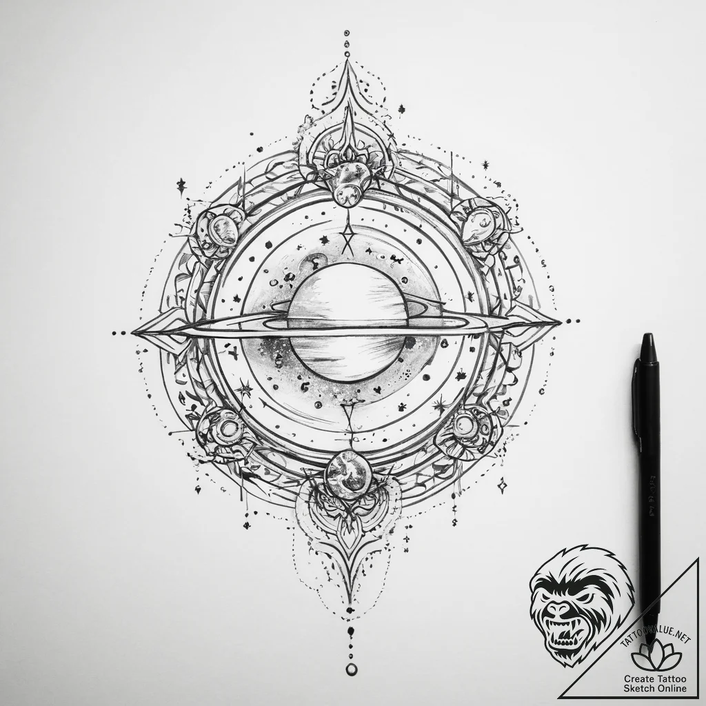 Tattoo sketch cosmic scene - tattoo sketch (№1756751692_0, 01.09.2025 18:34) — tattoovalue.net