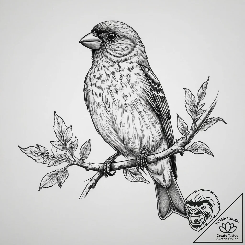 Tattoo sketch house finch, tattoo flash sheet... - tattoo sketch (№1756751886_0, 01.09.2025 18:38) — tattoovalue.net