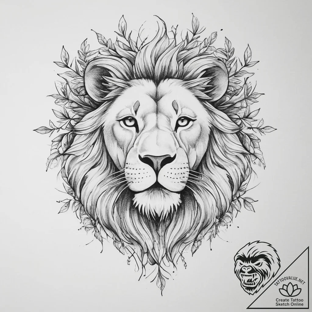 Tattoo sketch узор в виде льва с ветвями - tattoo sketch (№1756753048_0, 01.09.2025 18:57) — tattoovalue.net