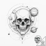 Tattoo sketch череп с планетами – tattoo sketch (№1756753435_0, 01.09.2025 19:03) — tattoovalue.net