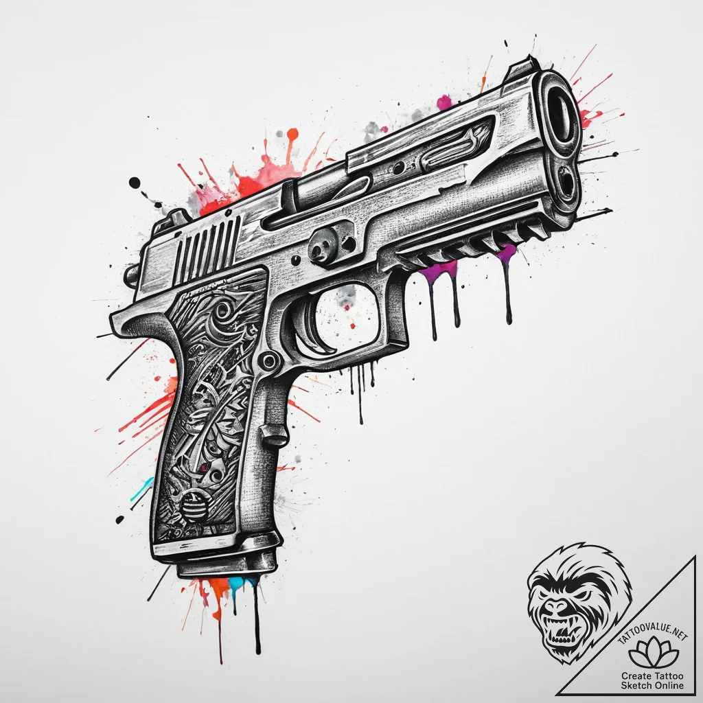 Tattoo sketch hands with a machine gun, ink i... - tattoo sketch (№1756754793_0, 01.09.2025 19:26) — tattoovalue.net