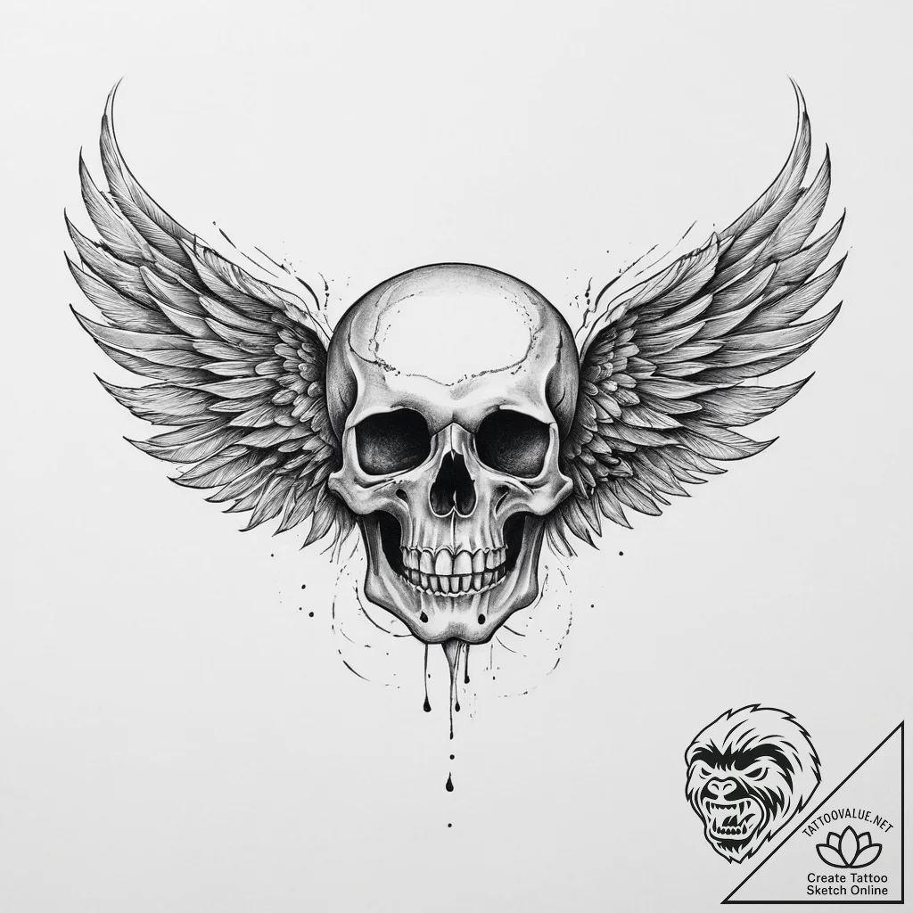 Tattoo sketch winged skull - tattoo sketch (№1756754987_0, 01.09.2025 19:29) — tattoovalue.net