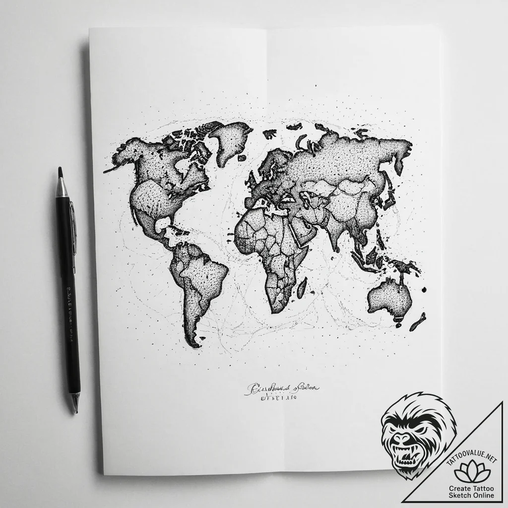Tattoo sketch old book with a map, artistic t... - tattoo sketch (№1756755958_0, 01.09.2025 19:45) — tattoovalue.net