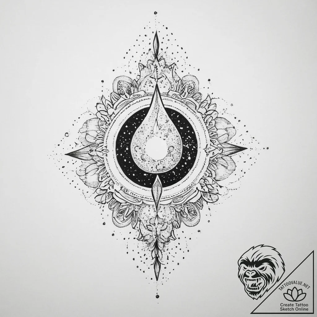 Tattoo sketch cosmic water, tattoo drawing ou... - tattoo sketch (№1756757511_0, 01.09.2025 20:11) — tattoovalue.net
